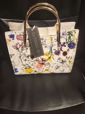 La Terre White Floral Vegan Leather Top-Handle Bag